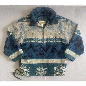 L.L Bean Wool Blend Aztec Cowichan Ski Sweater 1/4 Zip Jacket Large Vintage 90s
